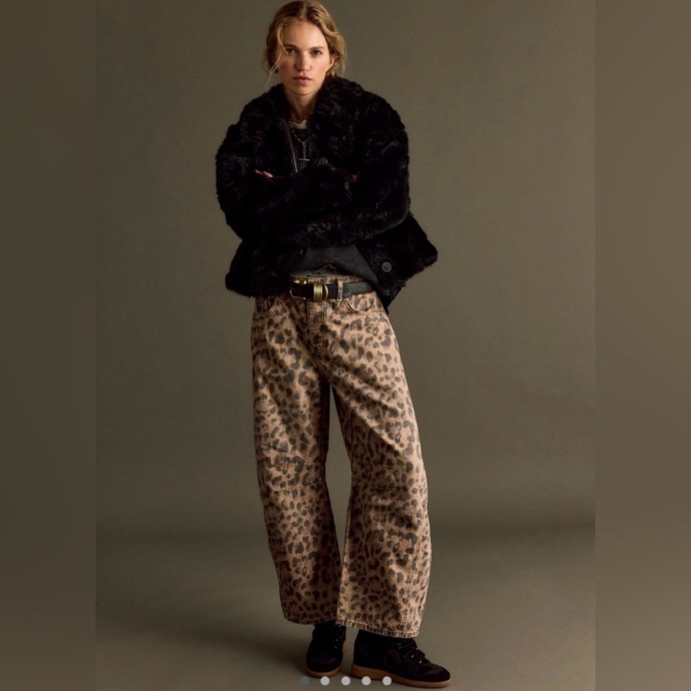 We the free lucky print barrel jeans in leopard print